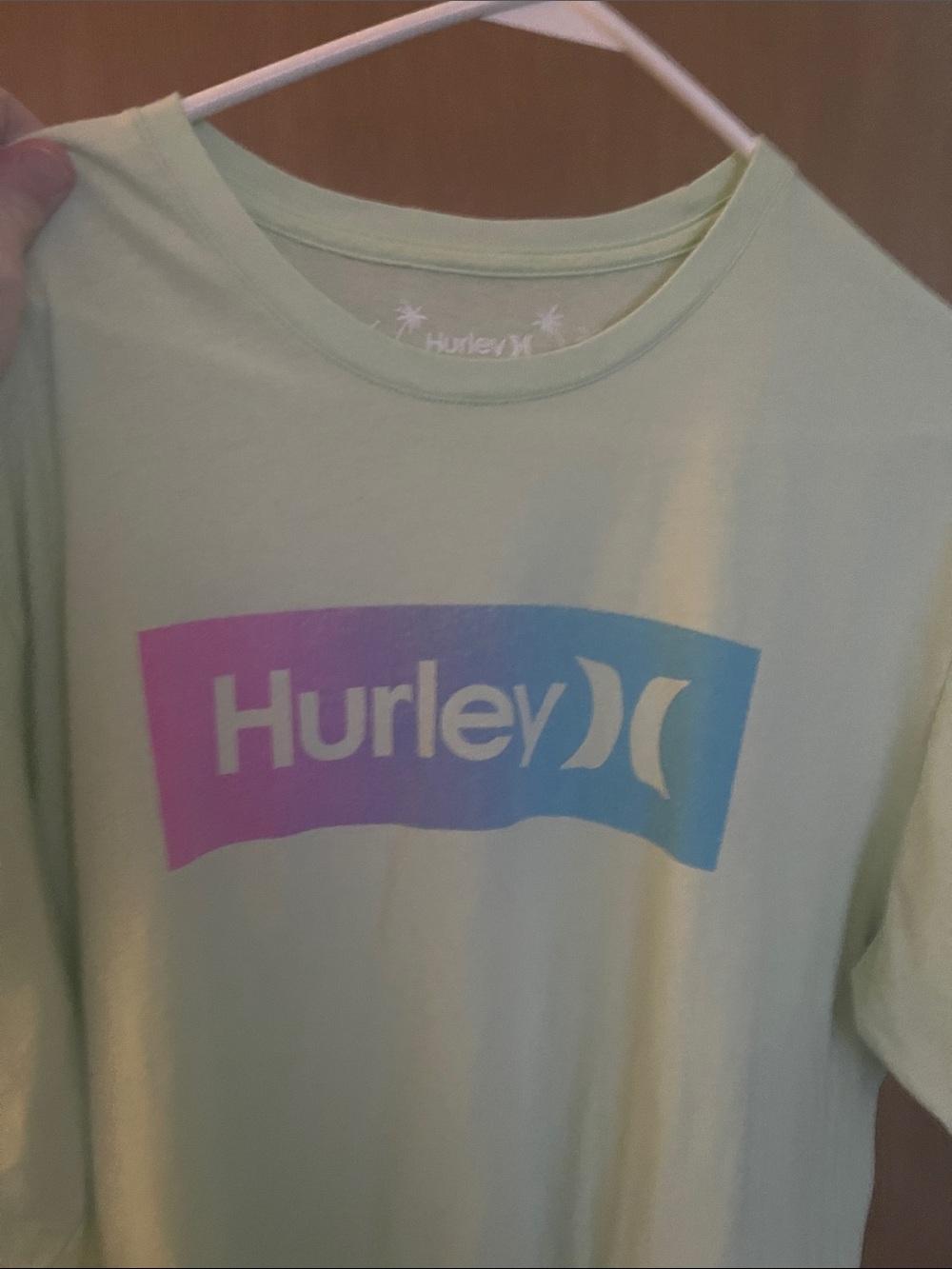 Hurley Pastel Lime Tee with Pink-to-Blue Gradient Logo